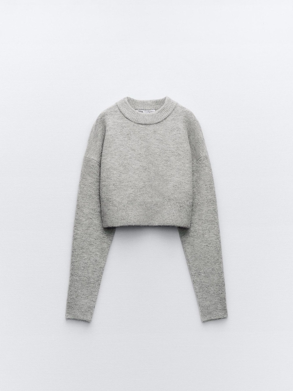 Zara Light Gray Cropped Crewneck Sweater
